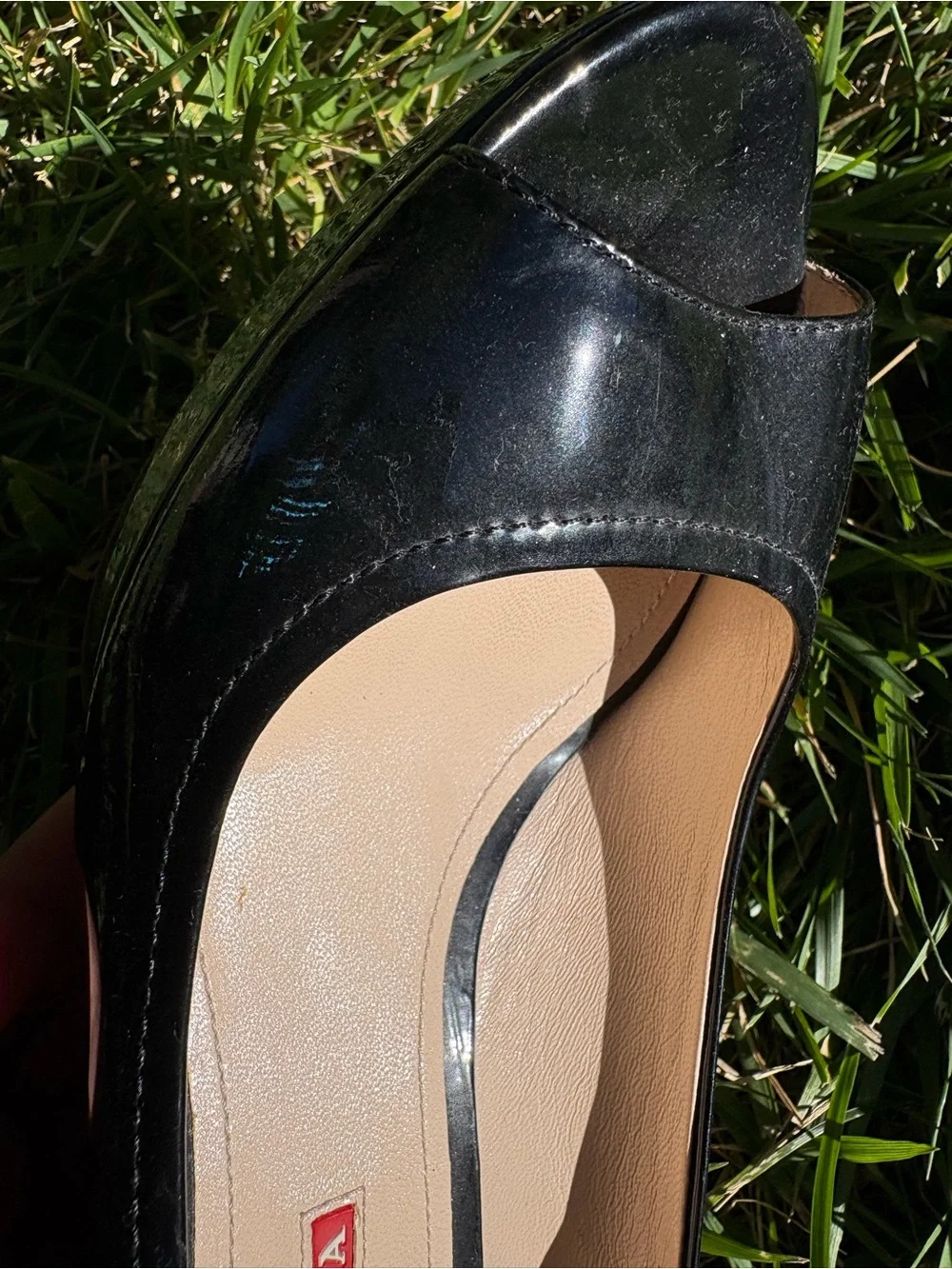 Prada Black Patent Leather Peep-Toe Pumps - Women's
